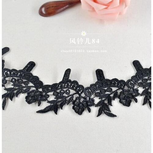 3 Meters Water Soluble Black Lace Trims 7.5cm Lace Fabric DIY Sewing Handmade Materials Accessories Free Shipping