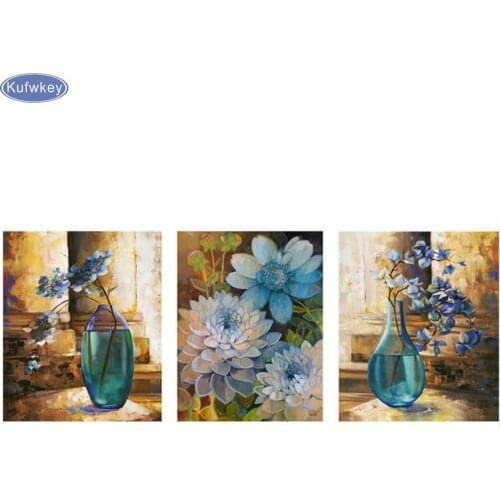 3pcs/set,Full,Diamond Embroidery,5D diy Diamond Painting ,Flower,Vase Cross Stitch,3D,Diamond Mosaic,Needlework,home decoration