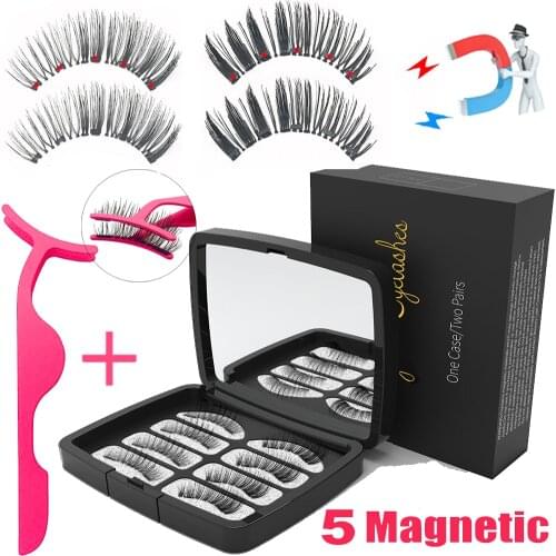 LEKOFO 4 Pairs 5 Magnet Magnetic Eyelashes Set 6D Mink Eye lashes Reusable False Lashes faux cils magnetique Natural