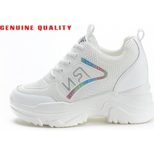 White 2021 Wedge Heels Air Mesh Platform Wedge Shoes White Breathable Chunky Sneakers Summer Walking Shoe Genuine Leather