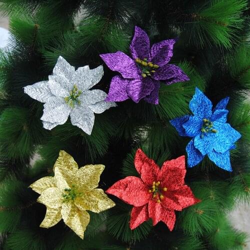 Glitter Artificial Flowers Christmas Ornament Tree Decoration Wedding Party Artificial Flower Xmas Christmas Decoration for Home