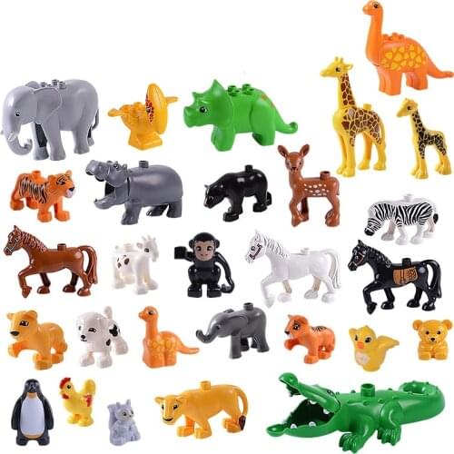 Locking Big Size Animal Panda Dog Giraffe Elephant Penguin Horse Jurassic Dinosaurs Large Size Building Blocks Toys for Children