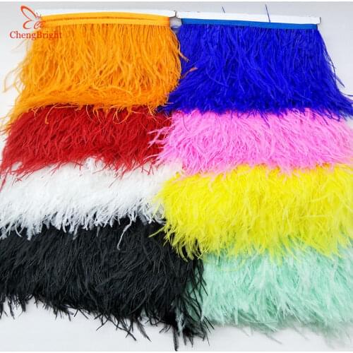 ChengBright Wholesale High Quality 10Yards White Natural Ostrich Feather Ribbon Ostrich Feathers Trim Fringe Clothing Decoration