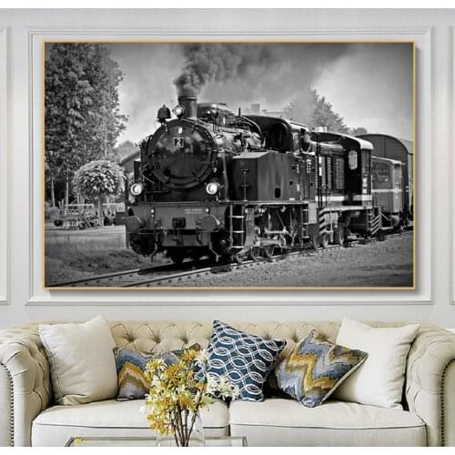 Black and White Retro Industrial Wind Train Car Wall Art Canvas Painting Poster Bedroom Corridor Home Decoration