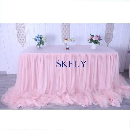 CL072 gorgeous custom made many colors new fancy wedding long drape rulled blush pink table skirt with velcro