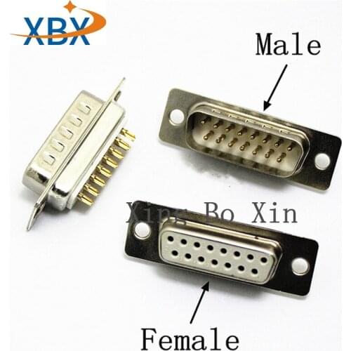 DB15F DB15 hole pin 2 rows Parallel VGA Port Adapter male female plug socket Solder Welded Connector+Plastic Shell Cover