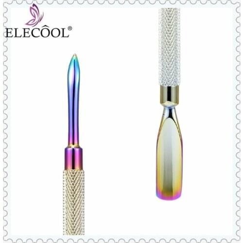ELECOOL 1pc Double Head Stainless Steel Colorful Cuticle Nail Pusher Spoon Remover Manicure Pedicure Care Tool Nail Spatula