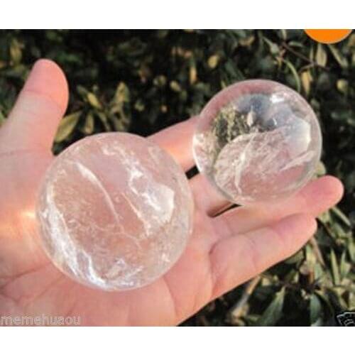 Xd j00611 2PC40mm NATURAL QUARTZ CRYSTAL SPHERE BALL HEALING