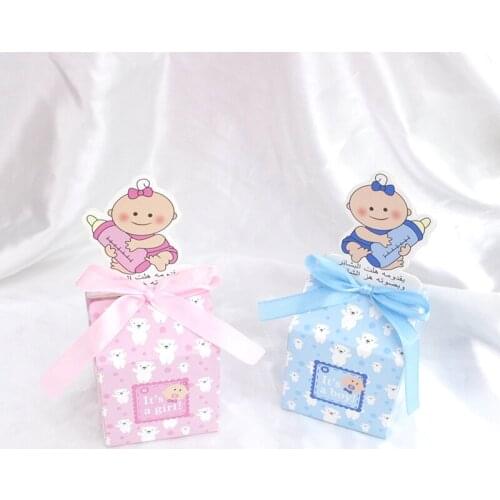 24/48pcs Boy girl Baby shower candy box Baby Souvenirs Cute Baby bottle Candy Chocolate Package Box Birthday коробка для подарка