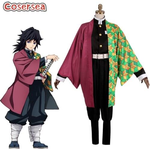 Cosersea Demon Slayer Tomioka Giyuu Cosplay Male Uniform Costume Anime Kimetsu no Yaiba Men Kimono Full Set Halloween