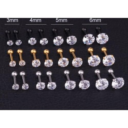 Round Crystal Zircon Tragus Piercing Surgical Steel Body Jewelry Ear Piercing Helix Ear Cartilage Earrings