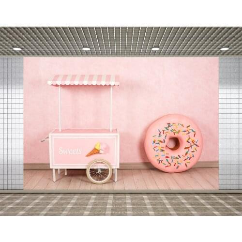 Lyavshi Photography Backdrop sweets Ice cream cart pink Doughnut child birthday party newborn baby Photo Background