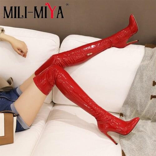 MILI-MIYA New Arrival Sexy Women Over-The-Knee Boots High Quality Pu Leather Zipper Super High Thin Heels Plus Size 34-49