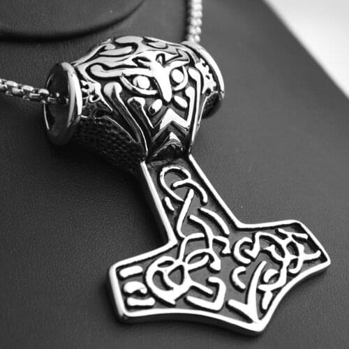Mens Silver Color Stainless Steel Hip Hop Hammerfall Pendant Thors Rapper Male Fashion Necklace Jewelry Best Gift Hot Sale