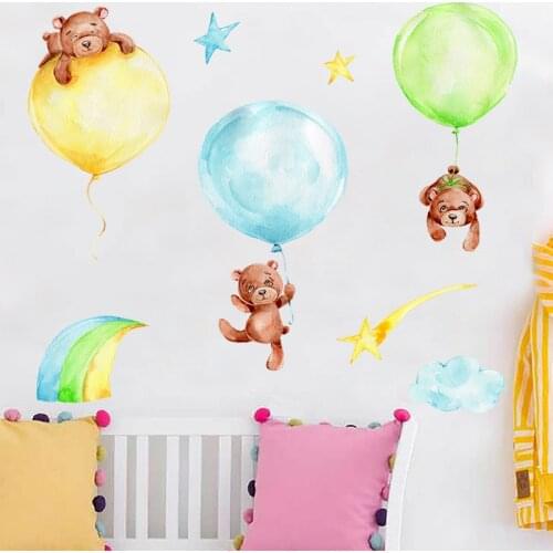 Painted Balloon Bear Wall Stickers for Kids Room Children Bedroom Boys Room Decoration Removable PVC Wall Decals Home Decor DIY