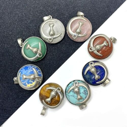 Natural Stone Moon Pendant Fashion Cat Lapis Lazuli Opal Pendant for Jewelry Making DIY Necklace Bracelet Earring Accessories