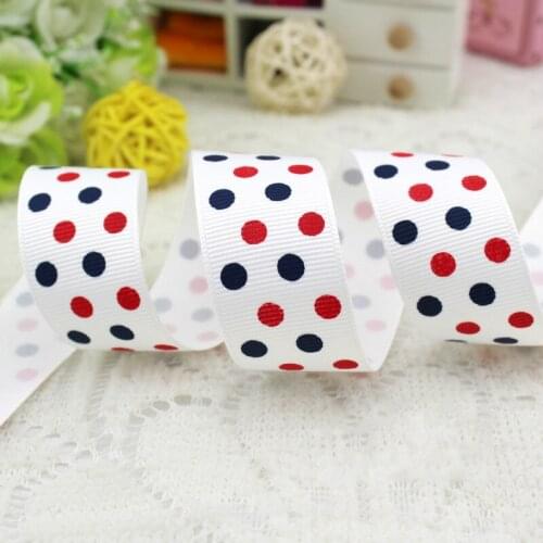 New 25mm printed Dots grosgrain Satin ribbon colored dots Wedding Christmas gift wrap ribbon decoration ribbons (2 meters/lot)