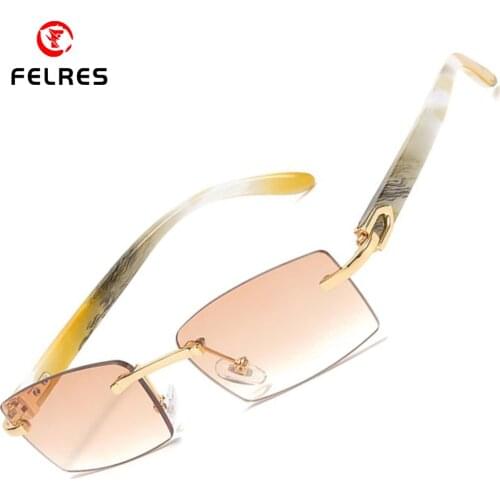 FELRES Women Rimless Square Sunglasses Men UV400 Retro Eyewear Outdoor Driving Frameless UV400 Sun Glasses F9216