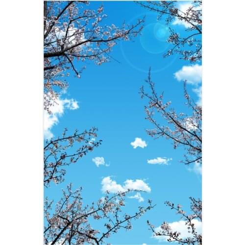 Custom Murals 3D ceilings Beautiful cherry blossom blue sky white clouds sun ceiling mural