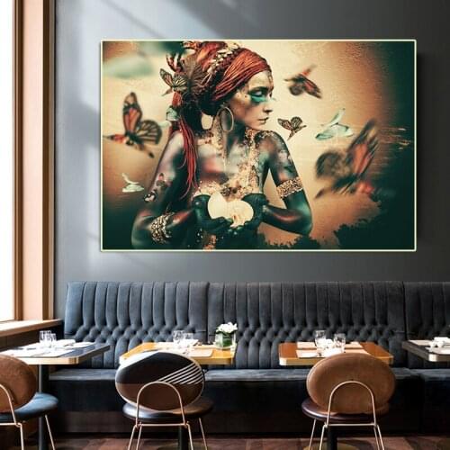 Butterfly and Woman Posters and Prints Living Room Scandinavian Retro Home Decoration Canvas Printing Custom Wall Art Painting