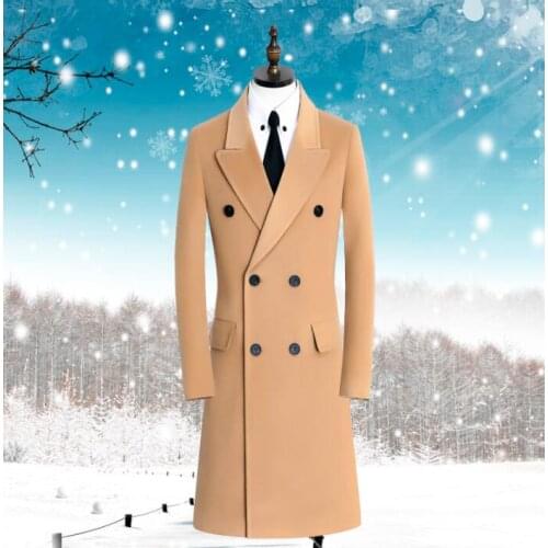 Khaki casual woolen coat men trench coats long sleeves double breasted overcoat mens cashmere coat casaco masculino england 9XL