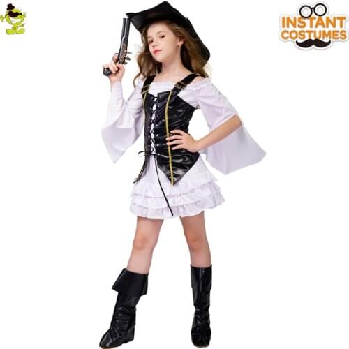 QLQ Girl Pirate Dress Cosplay Beauty Pirate Dress Cosplay Kids Pirate Parties Child Birthday With Leather Hat Boot covers