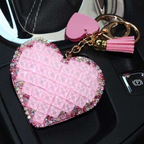 Strass Rhinestone Sweet Heart Crystal Fur Ball Pompom Car Keychain Key Chain Charm Pendant Key Ring For Women Porte Clef C88