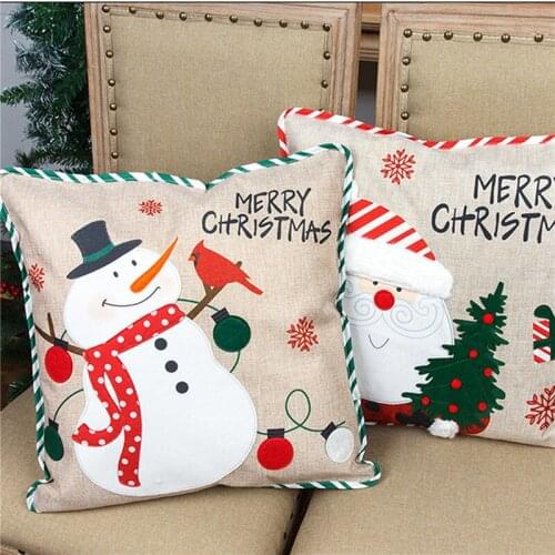Christmas Decoration Cushion Santa Claus Sofa Pillowcase Holiday Decoration Pillowcase Linen Pillowcase 46X46cm