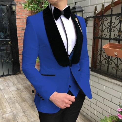 Blue Tuxedo Suit Mens Suit Slim Fit Tuxedos 3 Pieces Party Blazer Prom Groom Suit Jacket Blazer & Pants & Vest for Wedding