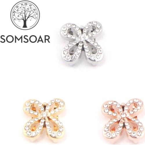 Somsoar Jewelry butterfly Flower Slide Charms fit 10mm Mesh Bracelet Leather Wrap Bracelet accessories Making 10pcs/lot