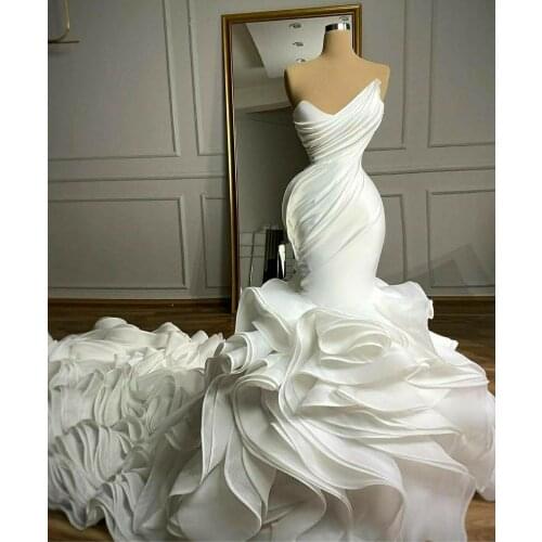 2021 Ruffles Organza Wedding Dresses Bridal Gowns Pleats Sweetheart Chapel Train Gorgeous Nigerian Arabic Marriage Robe De Marie