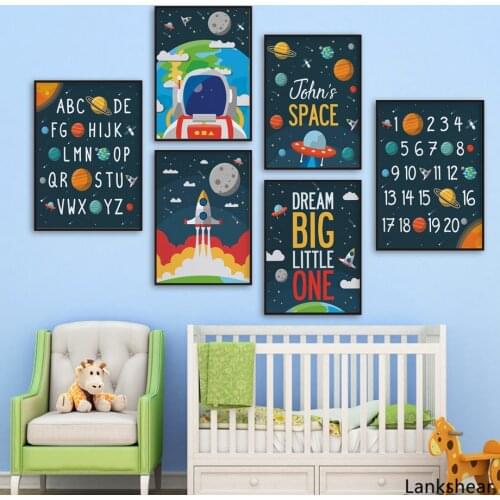 Creative Astronaut Alphabet Numbers Nursery Wall Art Canvas Painting Nordic Posters And Prints Wall Pictures Kids Room Decor