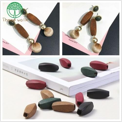 WB32 20pcs beads - Mixed Color Faceted Geometric Wood Beads 30 mm - DIY Necklace,Jewelry Supply, Wood Crafts