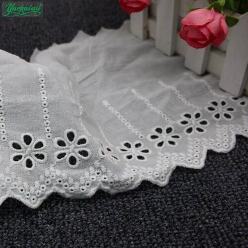 YACKALASI 15 Yds Cotton Lace Eyelet Embroidered Lace Fabrics White Black Swiss Cotton Voile Appliqued 3D Flower Trims Diy 16cm