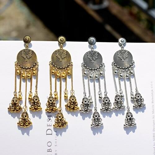 OIQUEI Indian Gypsy Jewelry Bohemia Ethnic Retro Big Bells Long Chain Tassel Drop Earrings For Women pendientes mujer moda 2019