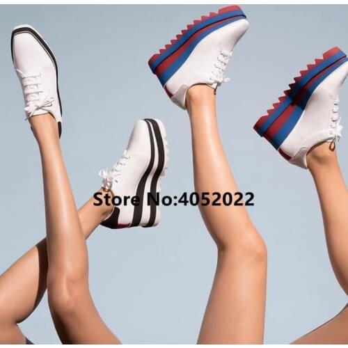 Top Design Striped Colors Flat Platform Star Sneaker Woman Shoes High Platform Casual Thick Bottom Women Casual Square Toe Shoes