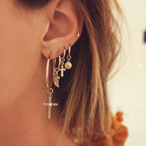 5PC set cross earrings clip on earrings for women Fashion personality Jesus Bible pierced ear clip womens earrings set piercing