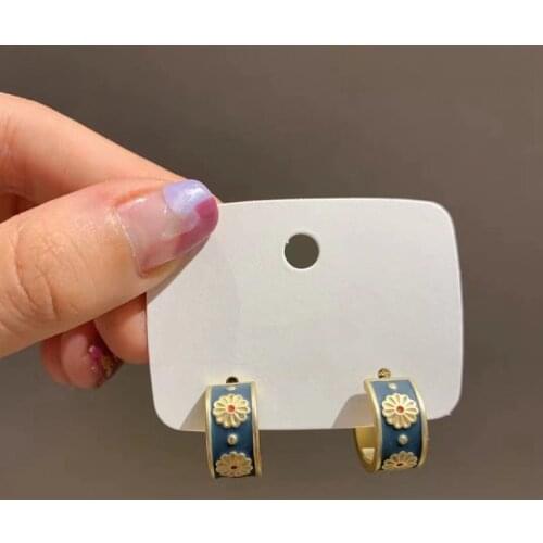 MENGJIQIAO Korean Cute Vintage Flower Enamel Square Round Glaze Stud Earrings For Women Fashion Boucle d'oreille Brincos Jewelry