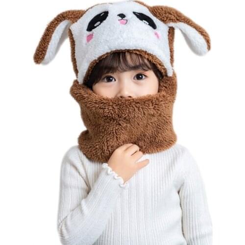 Winter Fuzzy Plush Balaclava Hat Cartoon Animal Thermal Earflap Hood Cap Scarf L93F