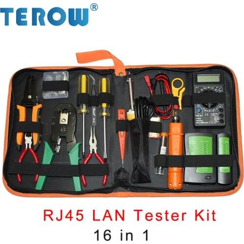 16 Pcs/set Network Tester RJ45 RJ11 RJ12 LAN Networking Repair Tool Network Cable Tracker Plier Crimp Crimper Plug Clamp PC