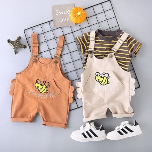 2 Pcs/Sets 2020 Summer Kids Braces Boy Girl Short-sleeve T-shirt + Overalls Shorts Suits Cotton Outfits 1-3Y