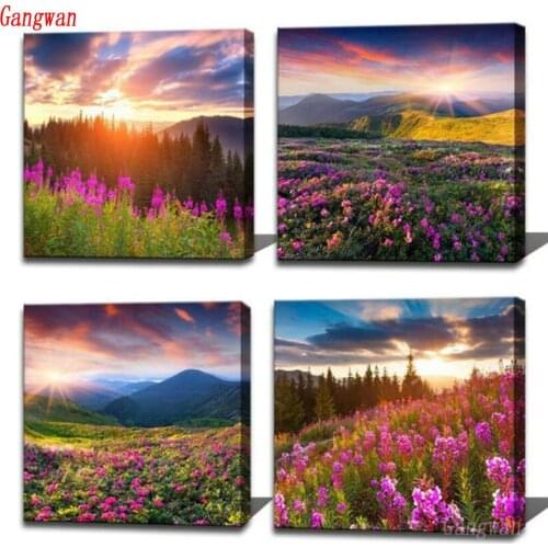 Full square round diamond embroidery Purple Flower Provence diamond painting cross stitch kit diamond mosaic 4 pcs picture decor