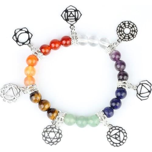 8mm Assorted 7 Chakra Elastic Bracelet Healing Balance Energy Beads Prayer Natural Stone Yoga Bracelets Charm for Women Jewelry