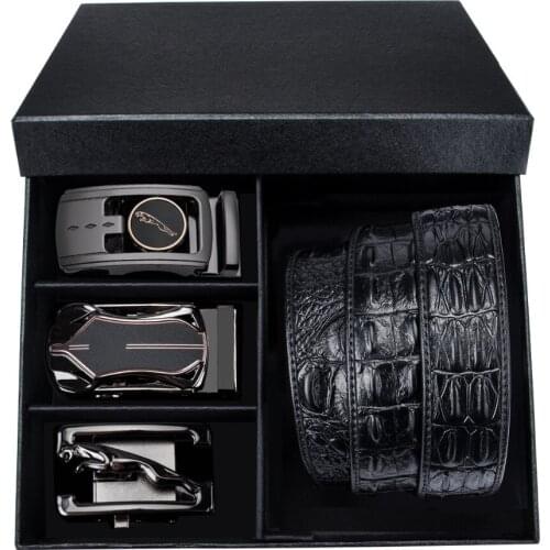 Barry.Wang 3pkdf-10 Hot Sale Mens Belts 3pc Automatic buckle Genuine Cowskin Leather Waisband Male Business Strap Belts For Men