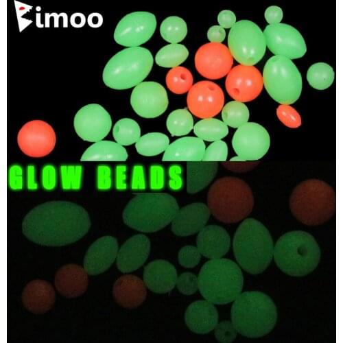 Bimoo 100pcs Oval Soft Luminous Fishing Beads Round Sink GLOW Lumo Beads for Treble Hook Fishing Rigs Green Red Fishing Lures