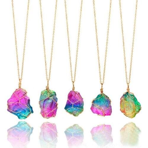 Rainbow quartz pendant titanium aura crystals rough stones natural gemstones reiki healing Fashion Jewelry decoration