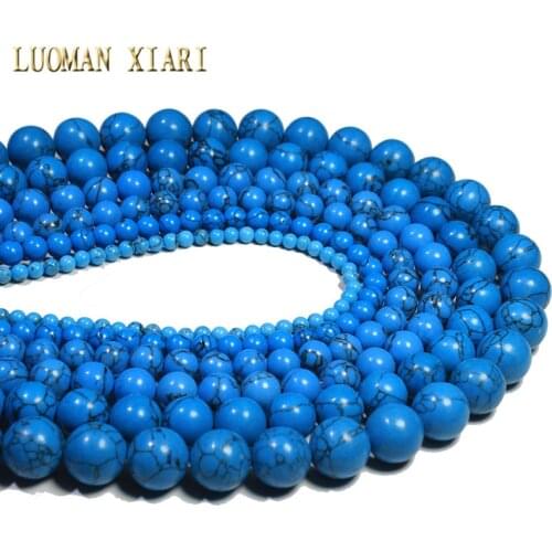 Wholesale Deep Blue Synthesis Turquoises Stone Beads For Jewelry Making DIY Bracelet Necklace Handmade Material 4/6/8/10/12/14mm
