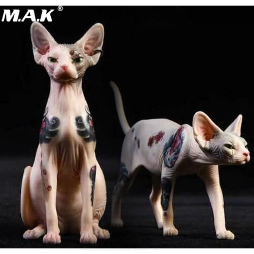 In stock 1/6 Scale Animal Action Figure Jxk026 Tattoo Version Hairless Cat Sphinx Model Standing Or Sitting Cats Toys