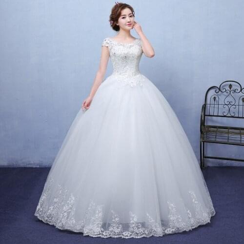 EZKUNTZA New Simple O Neck Short Sleeve Wedding Dress Fashion Princess Lace Floor Length Lace Up Wedding Gown Robe De Mariee L