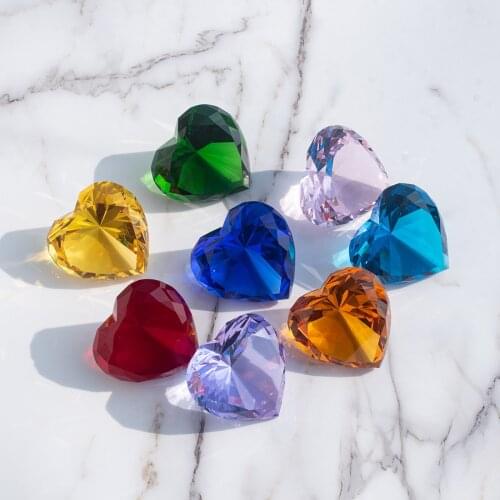 90mm Crystal Heart Shape Diamond Figurine Glass Craft Fengshui Paperweight Home Wedding Decoration Ornaments Birthday Gift